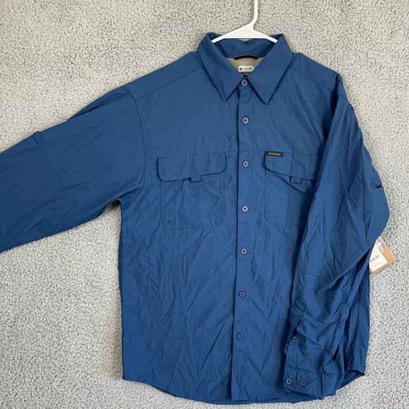 Columbia Titanium Nylon Shirt Hiking Men Large Blue Vented Omni Shade Travel NEW